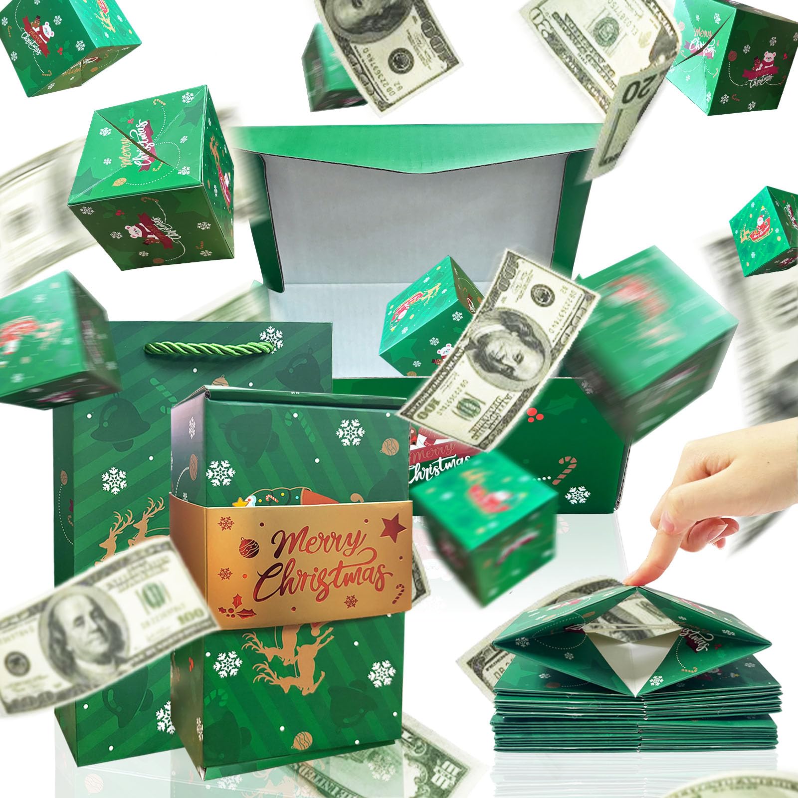 Christmas Surprise Explosion Gift Box, Funny Pop Up Cash from Money Case for Women Men Surprise, DIY Novelty Luxury Folding Xmas Bouncing Money Boxes for Wife Girlfriend Mother Friends — image 1
