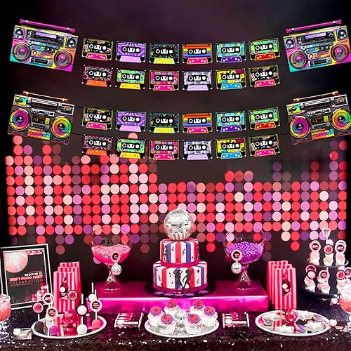 Miniatura 6 de Decoraciones de fiesta preencordadas de los años 80 y 90, sin bricolaje retro de los años 80 y 90, carteles de cinta de cassette, decoración de