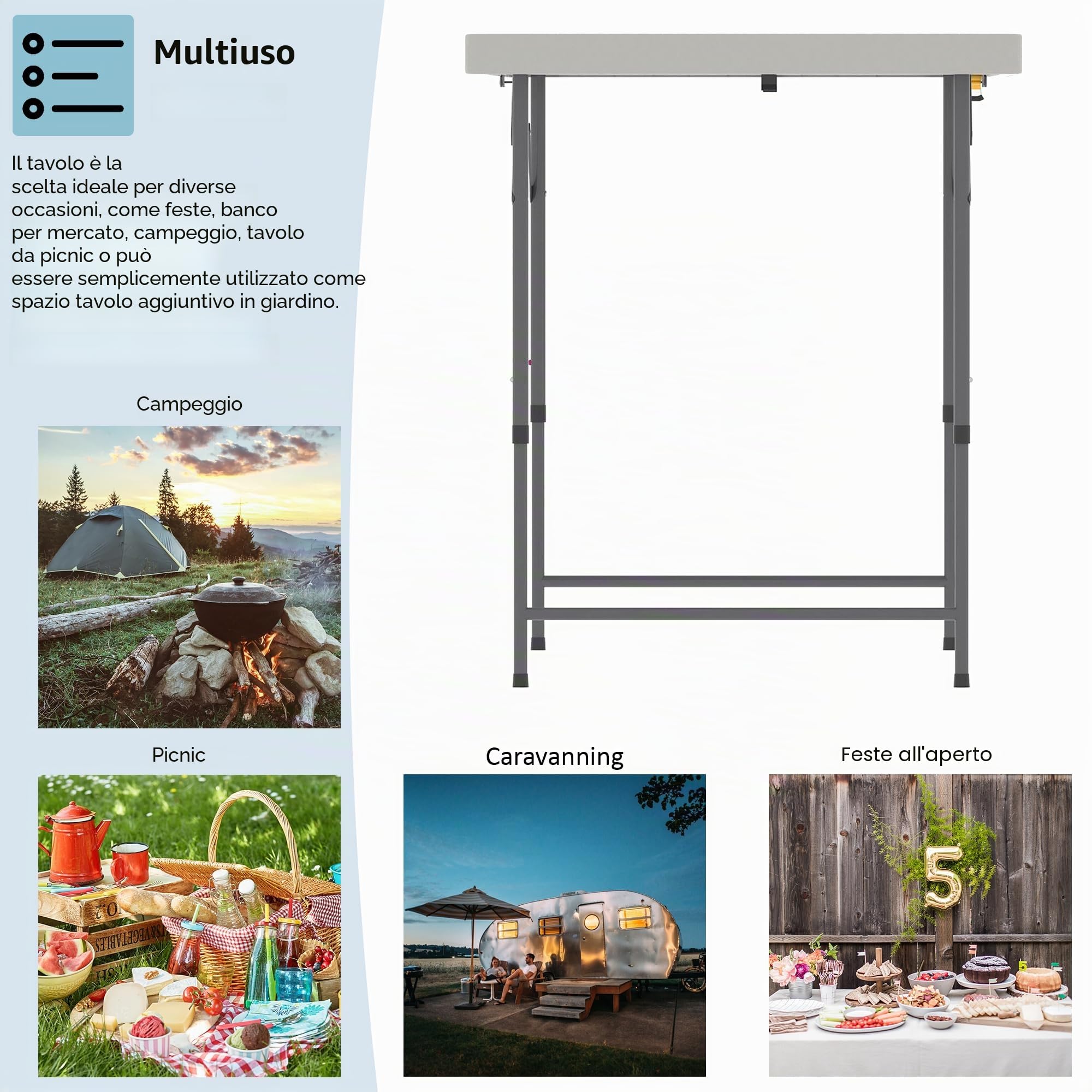 Home Vida Tavolo pieghevole 4 piedi Resistente Extra Resistente Campeggio Buffet Matrimonio Mercato Giardino Festa Auto Stallo Picnic Cavalletto Interno Esterno