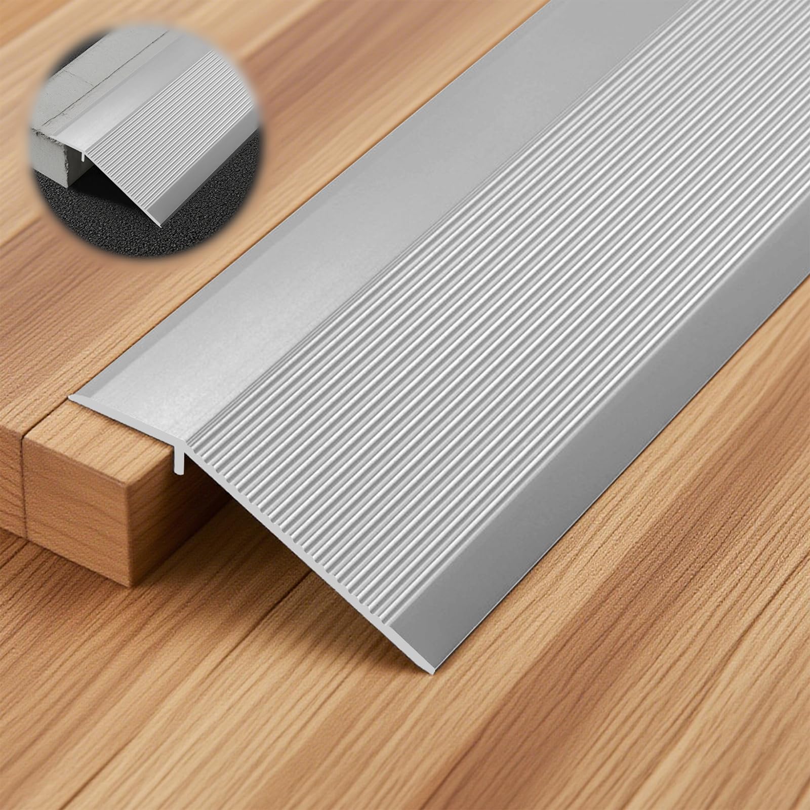 Tira de aluminio para pisos, 0,9 m x 10 cm, perfil de transición para suelos, adecuado para umbrales de puerta, rampas laminadas, puentes entre 10 y 35 mm (plata mate)