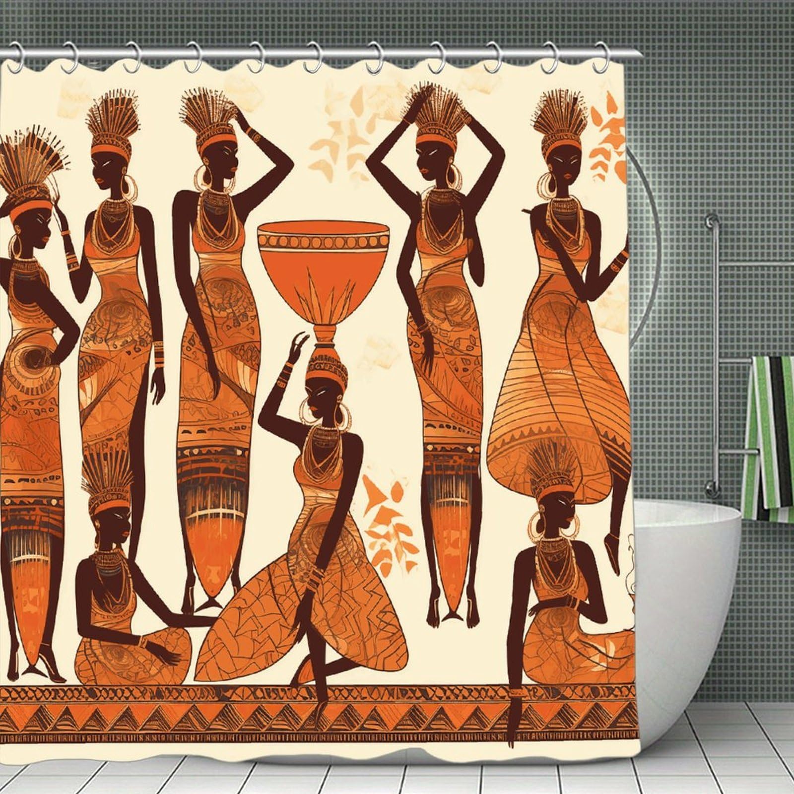 VstaDank African Tribal Woman Shower Curtain 71x71 Heavy Duty Polyester Cloth Bath Curtain with Hooks Thick Waterproof Shower Liner Fun Magic Decorative Bathroom Curtains for Bathtub