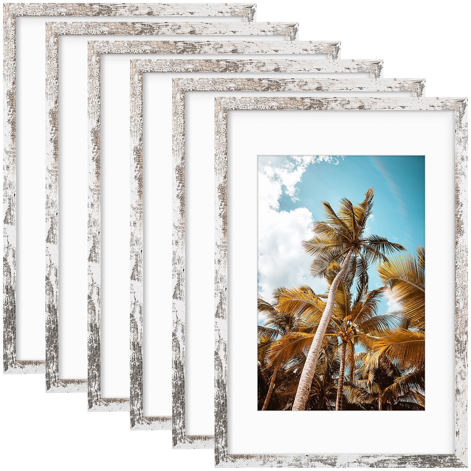 6 Pack 16x24 Distressed White Picture Frame with Real Glass Mat for 12x18