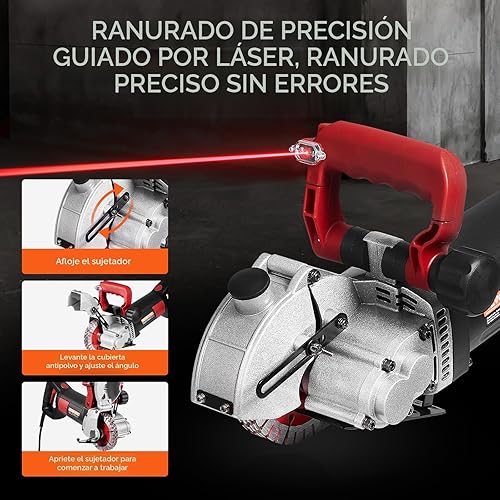 Miniatura 2 de VEVOR Wall Chaser, máquina ranuradora de 5800 W con guía láser de 6800 rpm, profundidad máxima de ranura y ancho de 2 x 1.5 pulgadas, máquina de