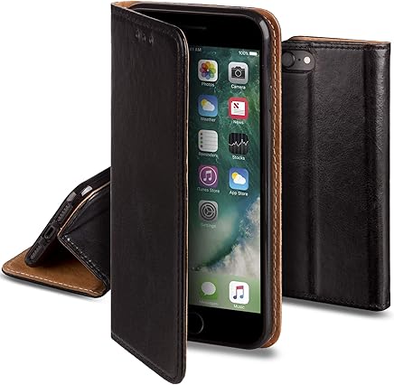 Moozy Funda para iPhone 7 / iPhone 8 Cuero Genuino, Negra - Flip Cover con Funci?n de Soporte, Cartera para Tarjetas y Cierre Magn?tico Moozy Funda para iPhone 7 / iPhone 8 Cuero Genuino, Negra - Flip Cover con Funci?n de Soporte, Cartera para Tarjetas y Cierre Magn?tico
