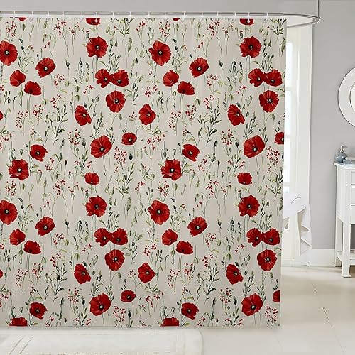 Cortina de baño bohemia con diseño floral retro de 72 x 78 pulgadas, 70 pulgadas, diseño de flores hippie de los años 70, cortina de ducha bohemia