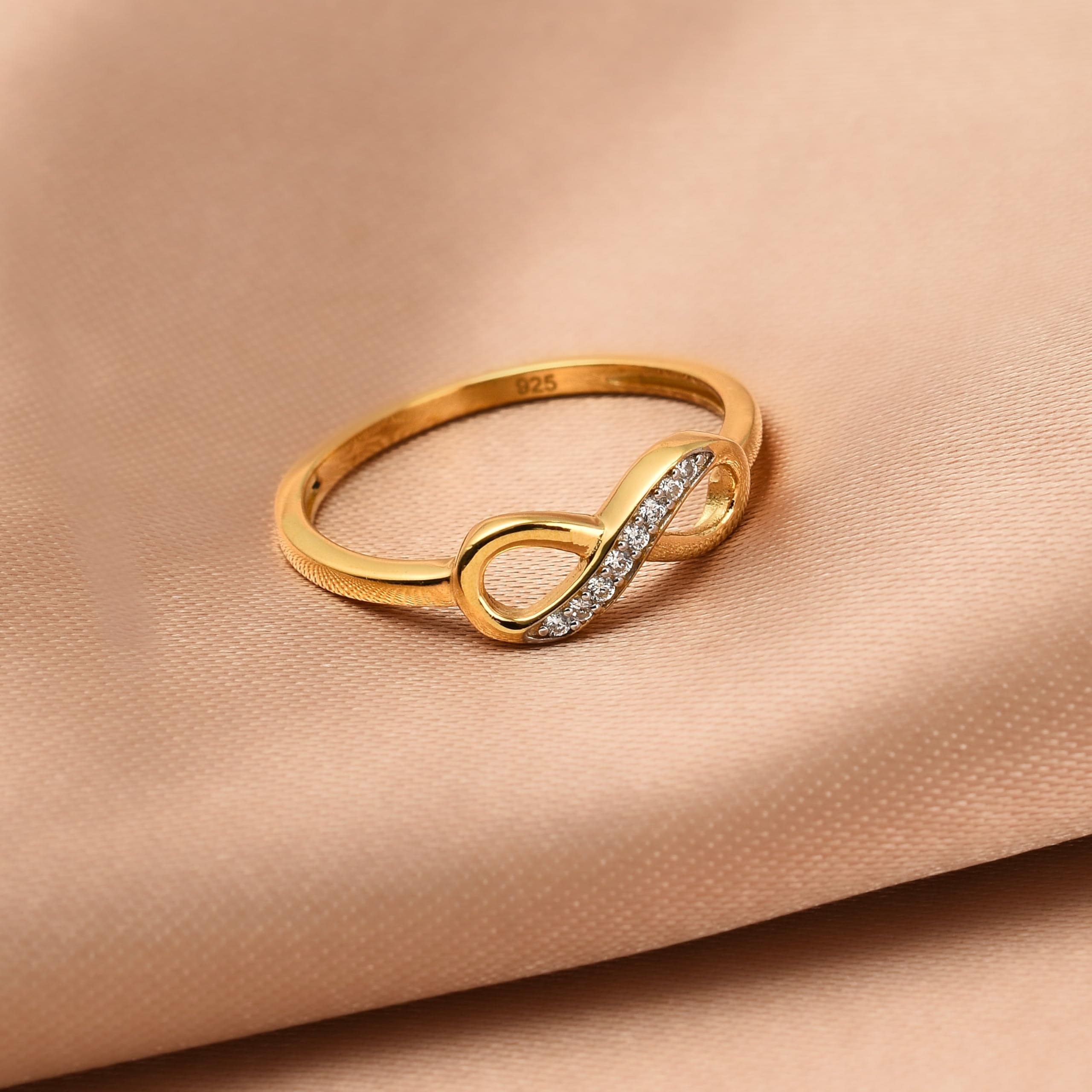 Anello con simbolo dell'infinito e zirconia cubica, placcato in oro rosa, oro giallo e platino, per coppie, per ragazze, con confezione regalo