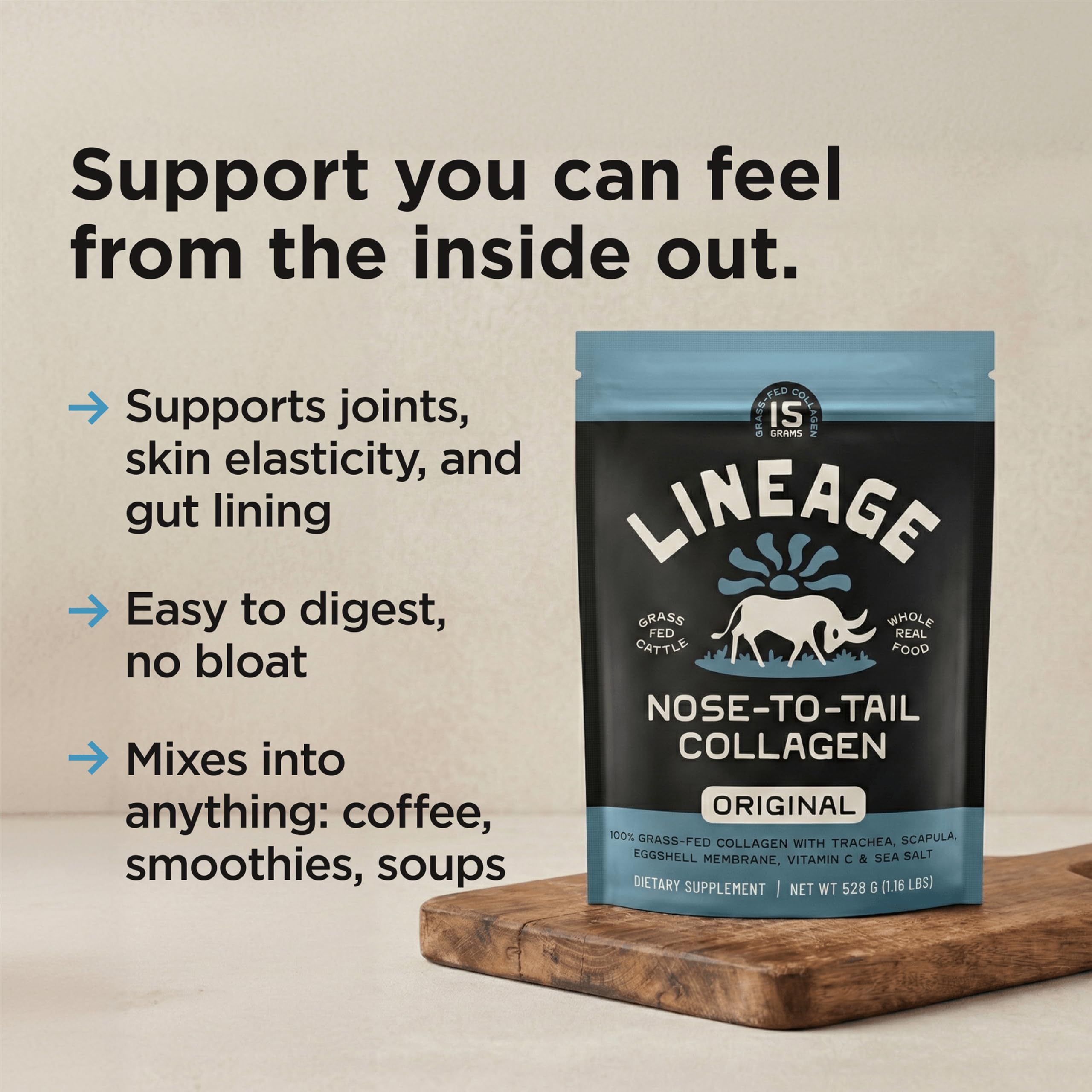 Lineage Provisions Grass Fed Collagen Powder, 30 Servings — Amazon image 3
