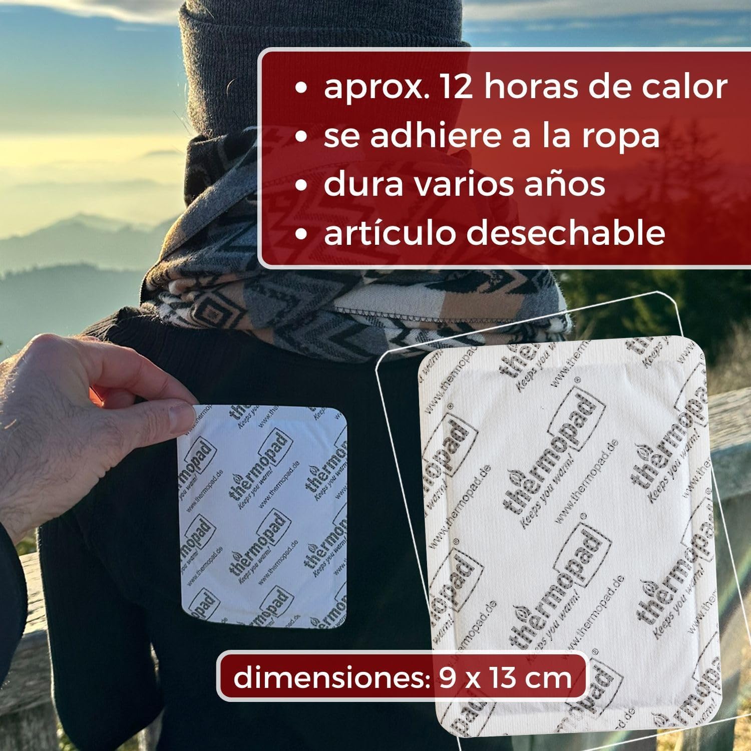 THERMOPAD Calentador de Espalda: 10 Piezas - 12 Horas de Calor - Activado por Aire - Uso inmediato