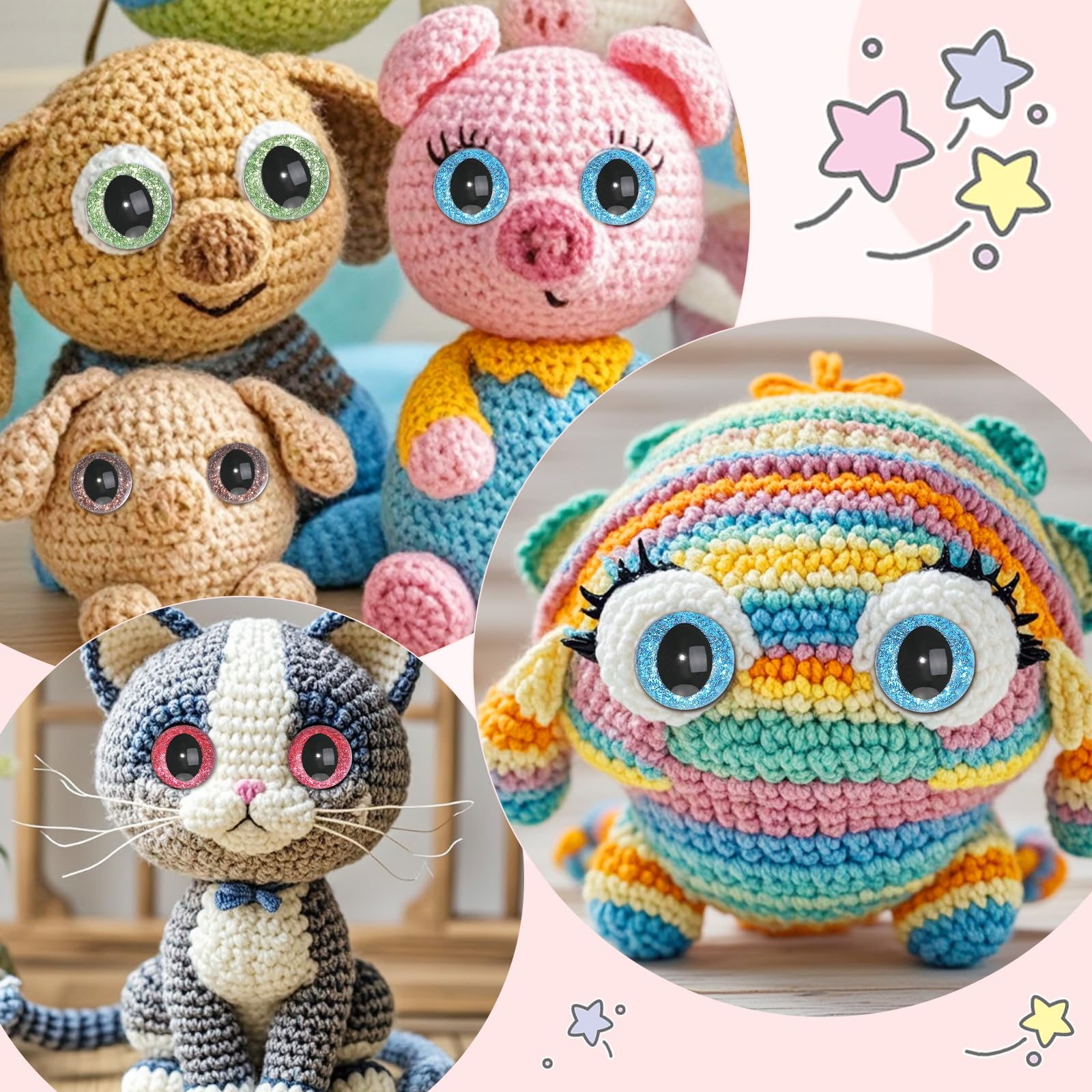 Yeux 3D Pailletés Pour Amigurumi - Lot De 120 Pièces 12 Mm - Avec Rondelles - Pour Peluches Et Créations Crochet - 6