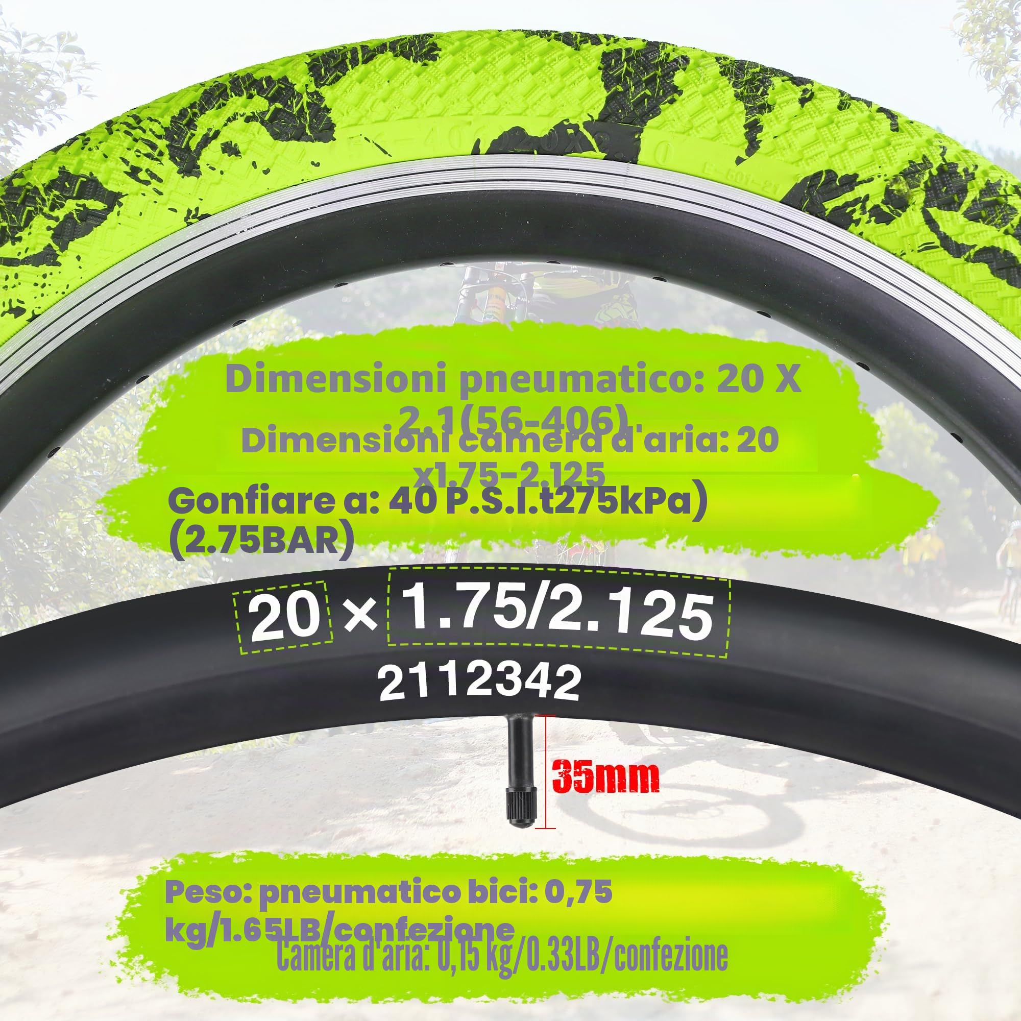 ZUKKA Confezione da 2 pneumatici da bicicletta 30 TPI da 20 pollici, 20 x 2,10, guaina 56-406, per bicicletta da 20 pollici, MTB, mountain bike, BMX