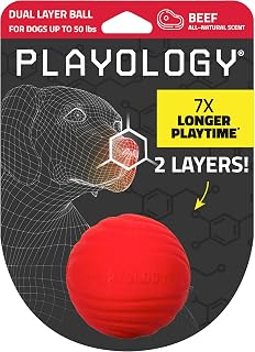 Playology Durable Dual Layer Dog Ball Toy - Medium, Beef Scent | Rubber Construction, All Natural Scent, Durable Design