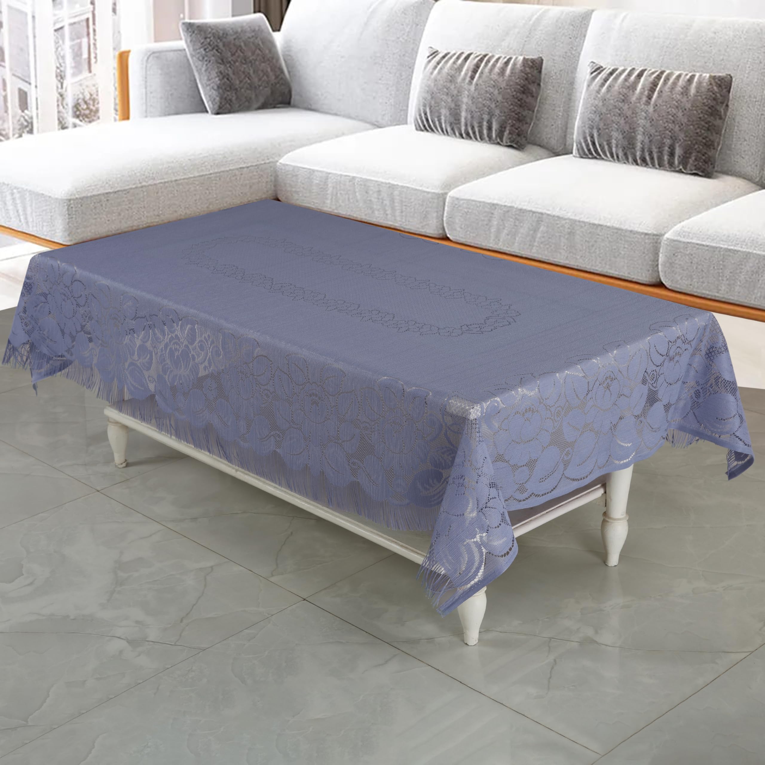 Homerz Premium Center Table Cloth, Soft Cotton Knitting Fabric (Frill Grey, 40x60- Center Table)