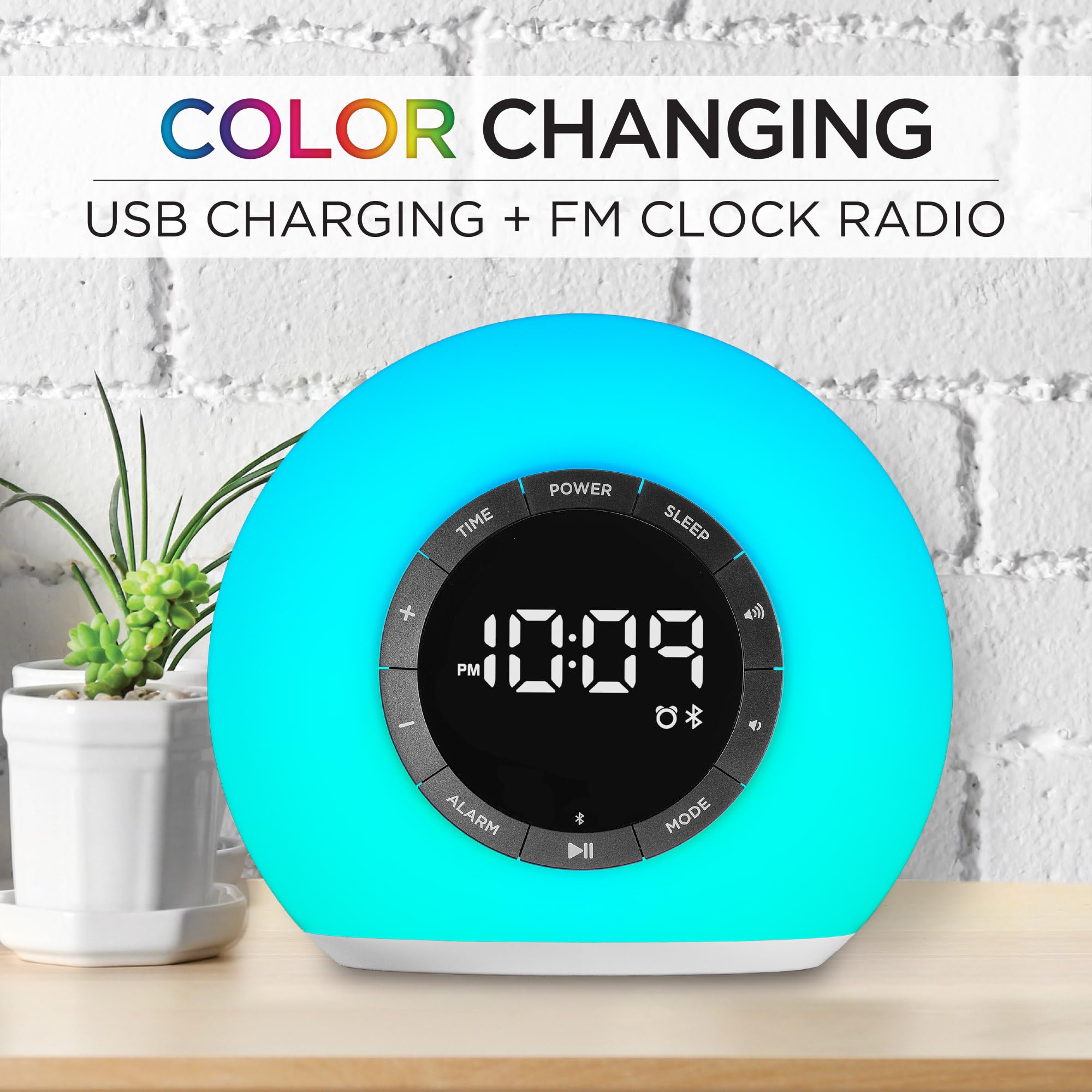iHome Sunrise Alarm Clock Radio with Bluetooth Speaker, Color Changing Lamp, and USB Charging (iBT32)