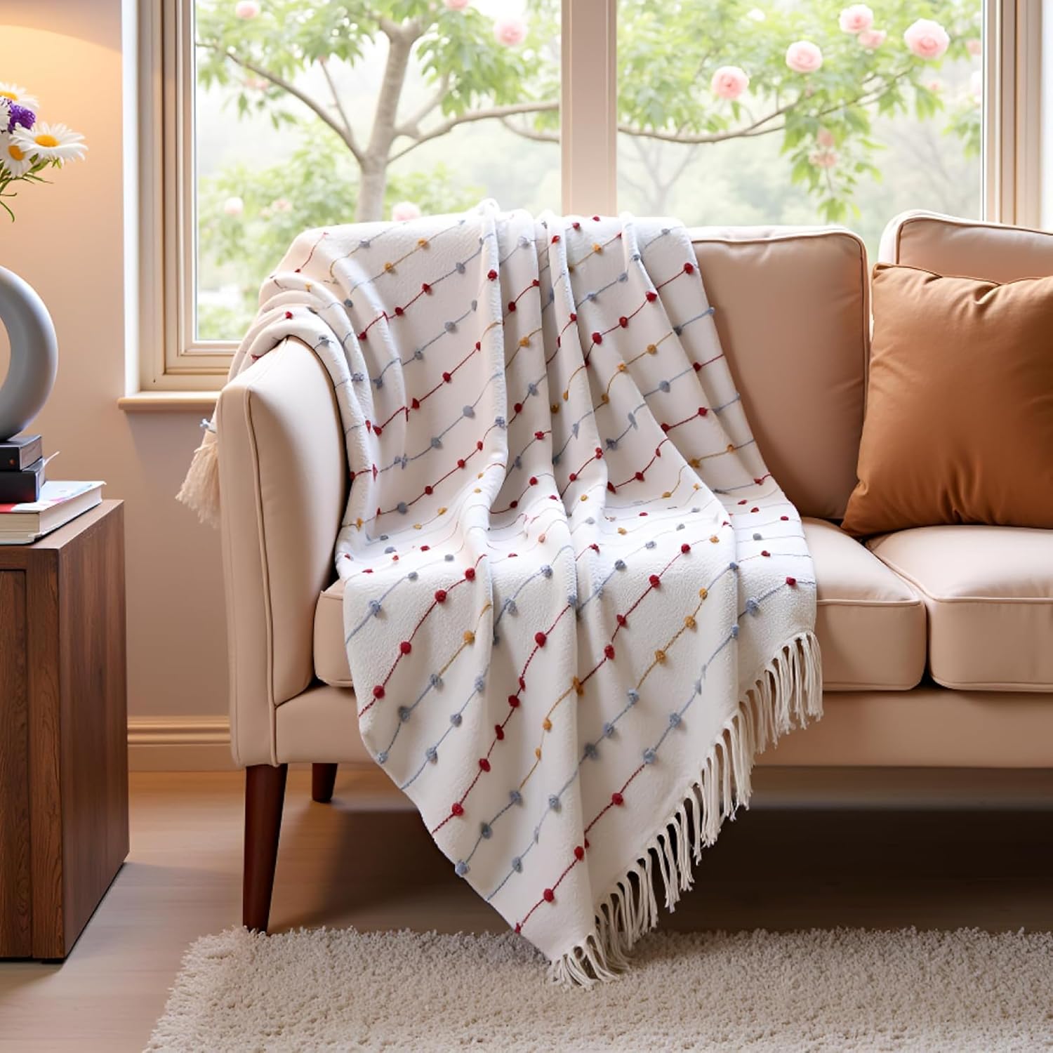 SAJAVAT HOME Hand-Knitted Pure Cotton Throw | 80x52 Inches/204x132 Cm | Decorative Large Throw for Sofa, Bed, Chair & Travel - Ideal for Gifting | Beige Multi with Tassels | Pack of 1 offers donot miss 3 SAJAVAT HOME Hand-Knitted Pure Cotton Throw | 80x52 Inches/204x132 Cm | Decorative Large Throw for Sofa, Bed, Chair & Travel - Ideal for Gifting | Beige Multi with Tassels | Pack of 1 offers donot miss