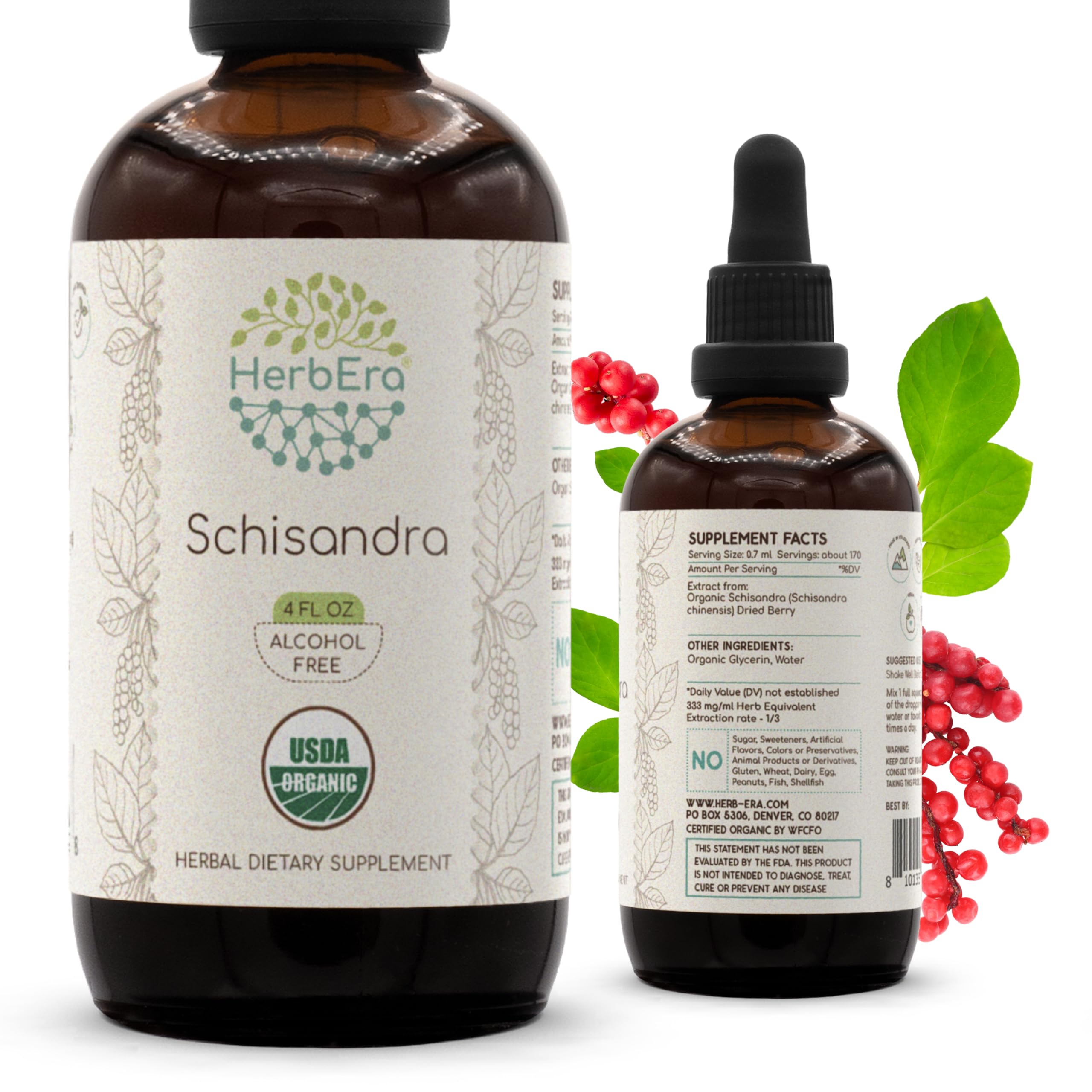 HerbEra USDA Organic Schisandra Alcohol-Free Liquid Extract Tincture – Mood & Stress Support, Schisandra Chinensis Dried Berry, Calm & Relaxation Drops, Vegan (4 fl oz) 4 Fl Oz (Pack of 1)