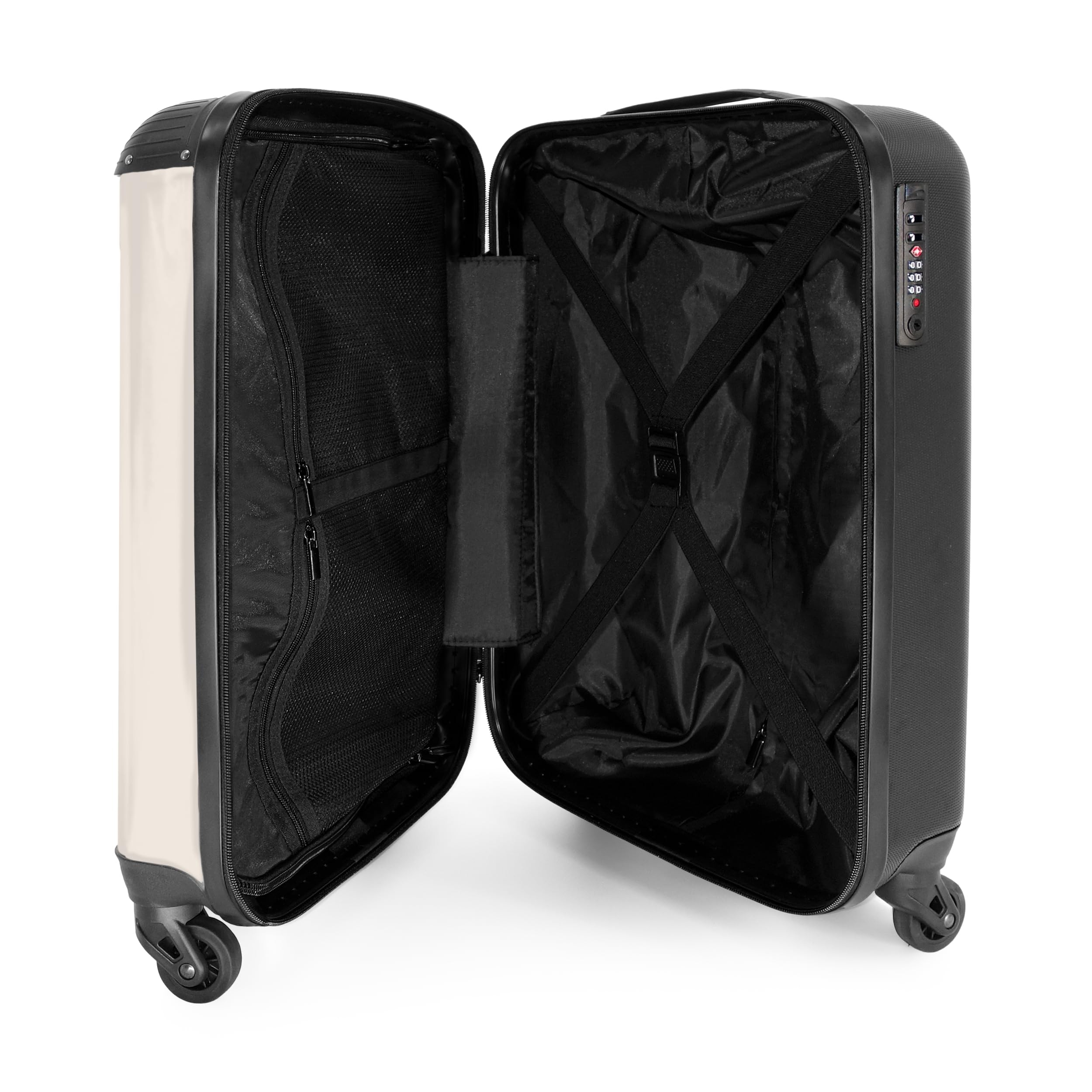 NoBoringSuitcases.com® Handgepäck Koffer Kinder 55x35x20 cm Reisekoffer Kinderkoffer 4 Rollen Leicht Cabin Kindertrolley Reise Hartschalenkoffer Löwe - Niedlich - Beige