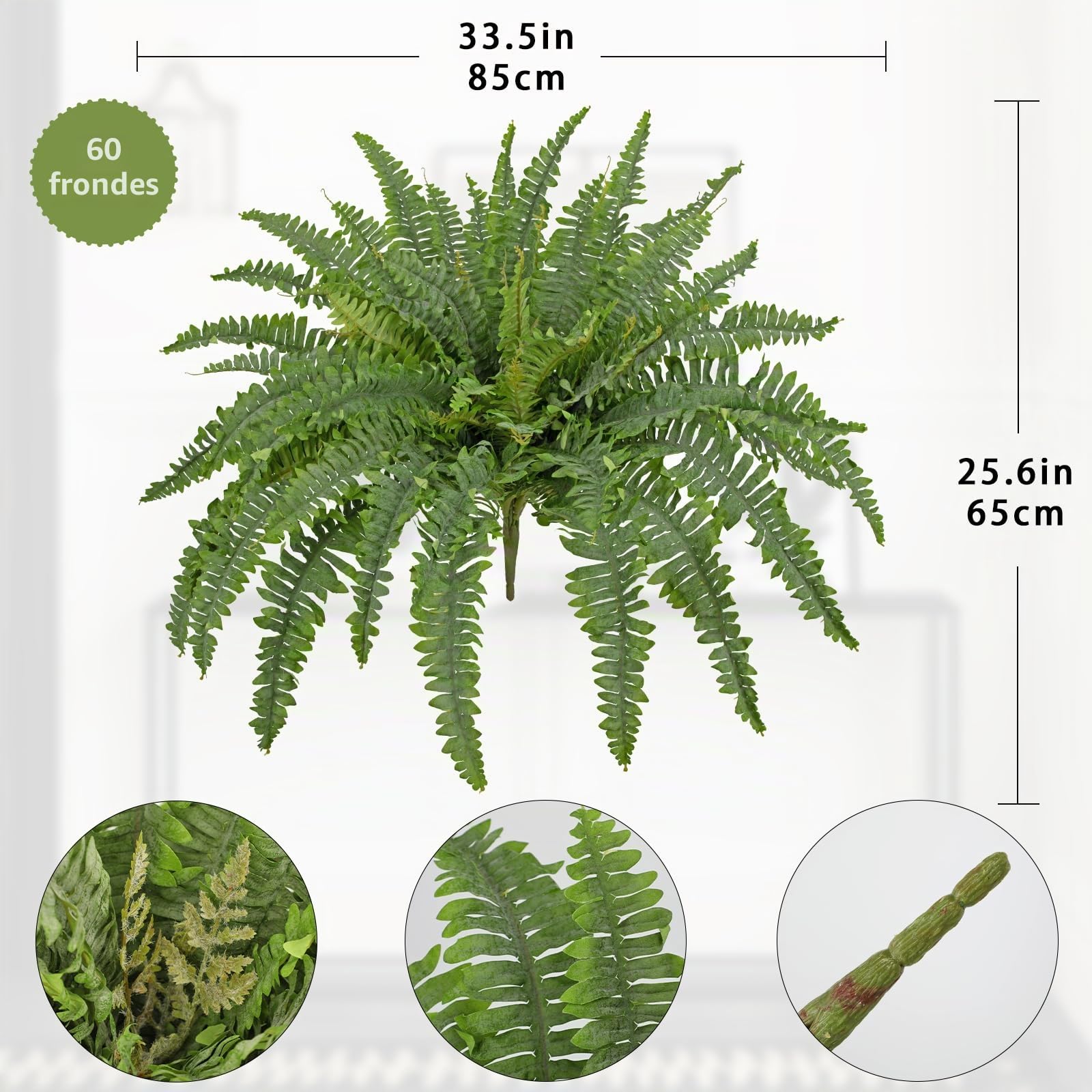 Hollyone Bouquet de fougères artificielles de 84 cm pour l'extérieur, fausse gerbe de fougère de Boston, grande plante de fougère en buisson pour l'intérieur, décoration de maison, rebord de fenêtre