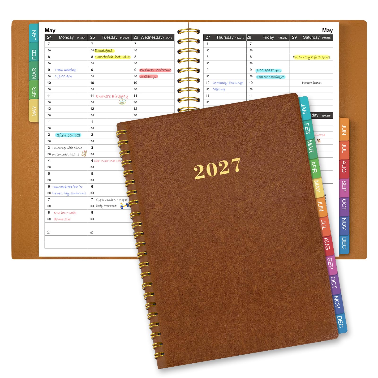 2027 Diary A5 Week to View: 30-Minute Appointments, Jan-Dec, Brown