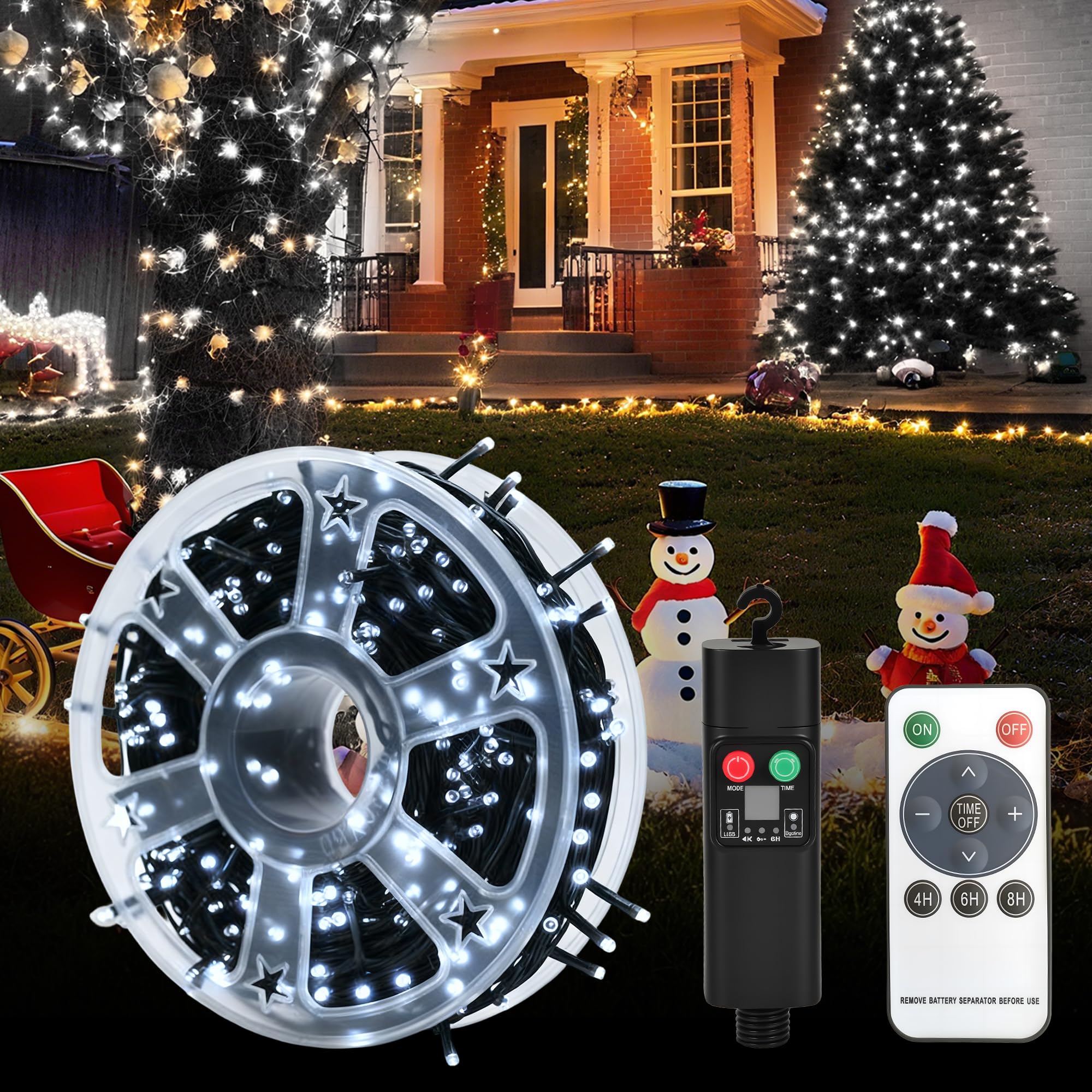 SMY Lighting Rechargeable Battery Powered Fairy Lights - 50M 400LEDs White Fairy Light, Christmas Tree Lights with Timer, 8 Mode, Dual Control, IP44 Waterproof for Indoor/Outdoor Party Christmas