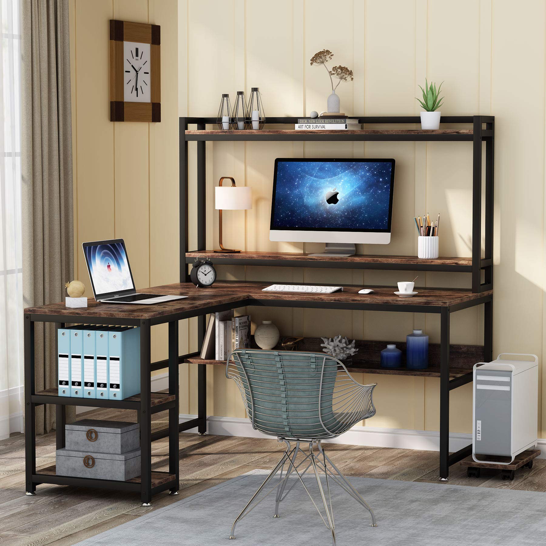 Tribesigns LShaped Desk with Hutch and Storage Shelves, 59 Inch Corner