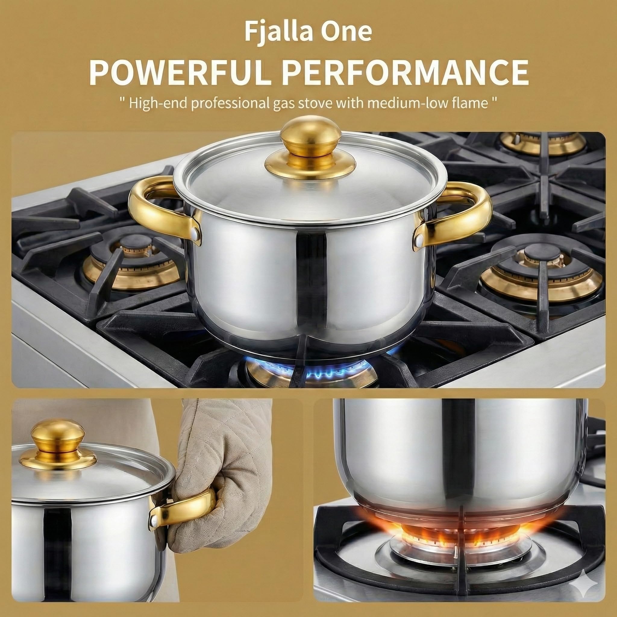 Set di pentole e padelle in acciaio inox – 5 pentole con 5 coperchi, 1 mestolo da zuppa, 1 cucchiaio scanalato, manici antiaderenti e fissi, senza PFOA per cucina Set di pentole