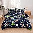 Boys Dinosaur Comforter Set Queen Size, 3Pcs Black Cartoon Dinosaur Bedding Set for Girls Kids Adults Bedroom Decor, Boys Comforter Set for All Season, Lightweight, 1 Quilt with 2 Pillowcases