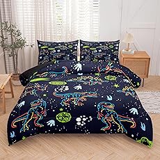 Boys Dinosaur Comforter Set Queen Size, 3Pcs Black Cartoon Dinosaur Bedding Set for Girls Kids Adults Bedroom Decor, Boys Comforter Set for All Season, Lightweight, 1 Quilt with 2 Pillowcases