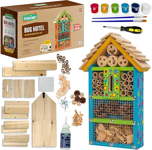 Premium Bug Hotel Kit, DIY Cedar Wood Craft for Building Bee, Ladybug, or Butterfly Houses, Educational Kit for Kids, Parents and Teachers