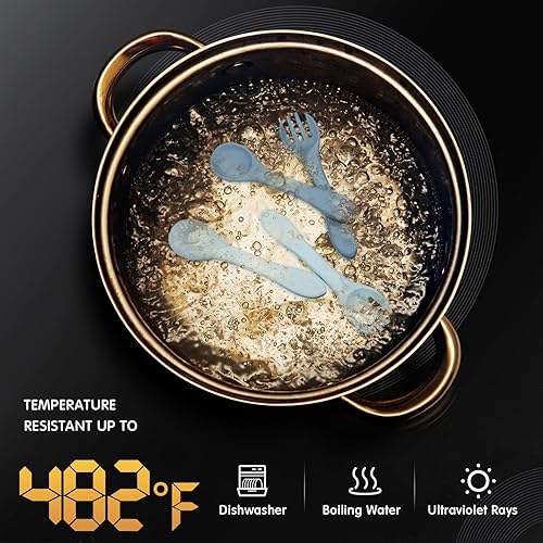 Miniatura 5 de Juego de 6 tenedores y cucharas de silicona para bebés, suministros de autoalimentación para primera etapa, mini utensilios para niños para más de 6