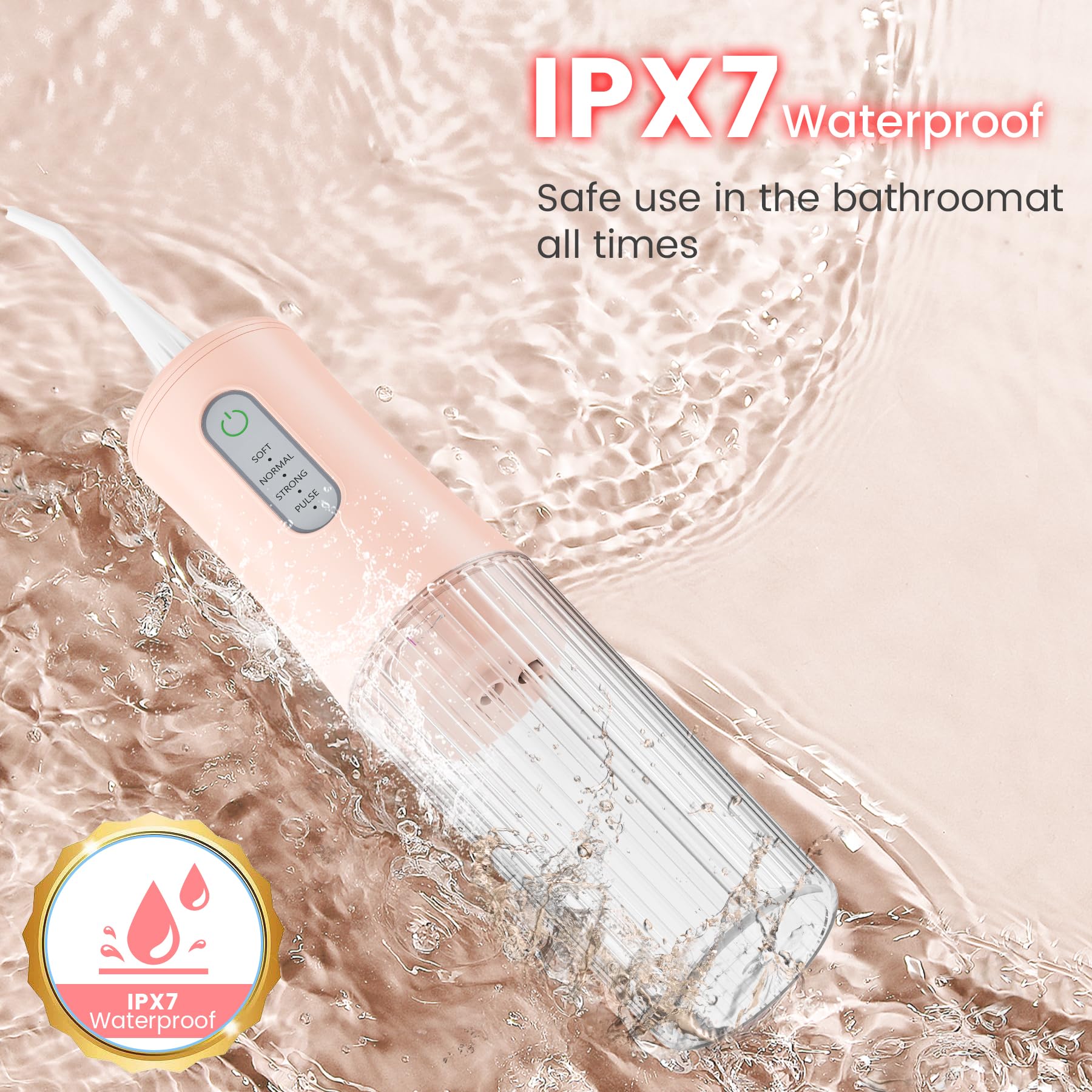 Hydropulseur sans fil pour nettoyage des dents – Irrigateur dentaire électrique avec 4 modes de nettoyage et 8 embouts de jet, étanche IPX7, design portable rechargeable pour une utilisation à la