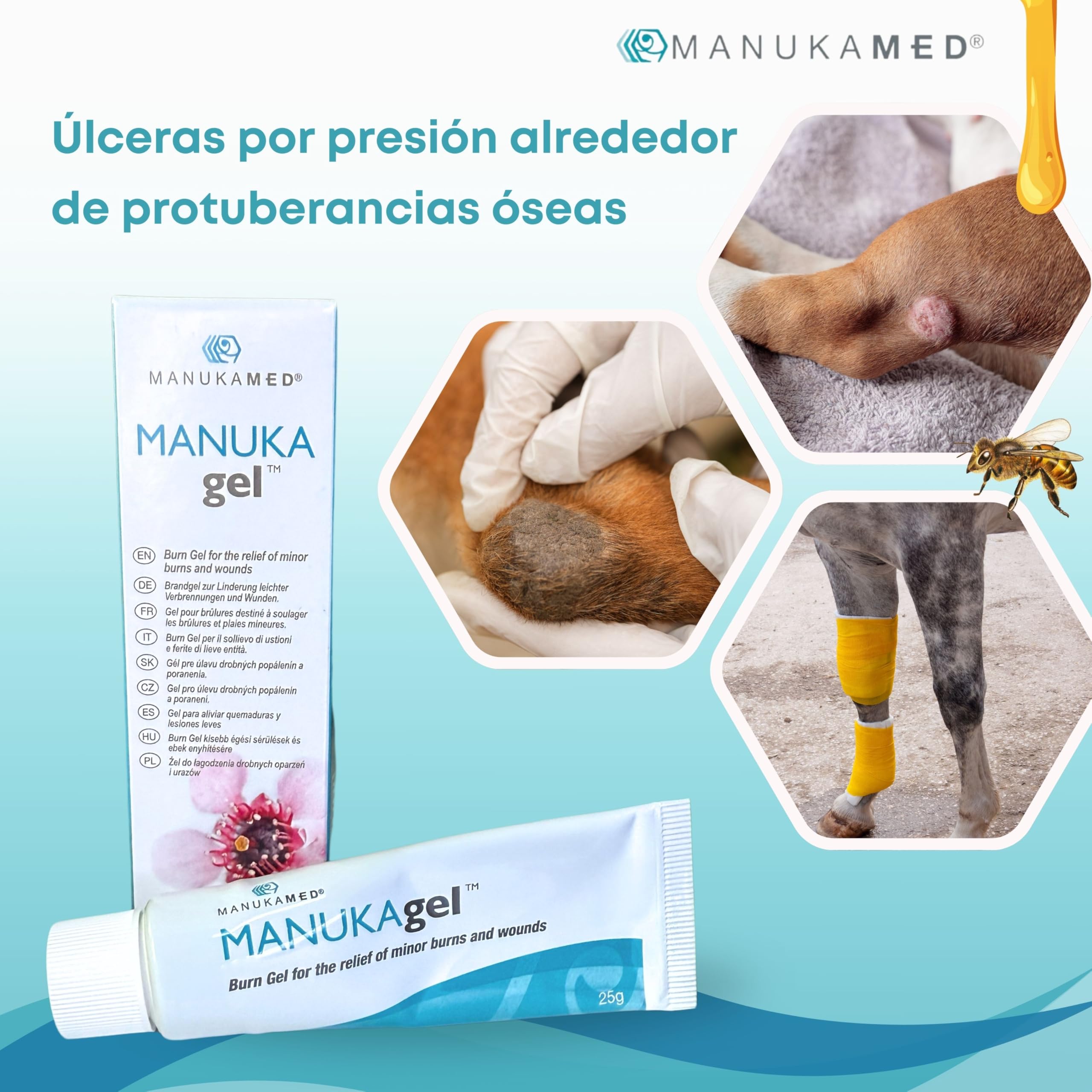 ManukaMed MANUKAgel Gel antibacteriano, pomada para heridas para perros, gatos, caballos, miel de Manuka 100% bioactiva MGO 560+/25 g