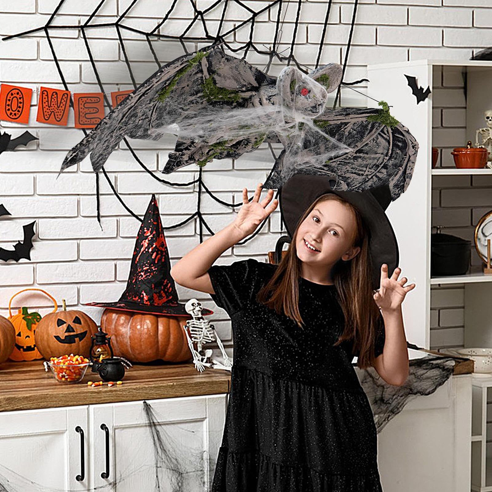 Genérico Murciélagos Halloween para Exterior Decoración con telaraña | Grandes de Murciélagos Falsos para Propietarios, Casa Embrujada, Porche, Jardín, Patio, Escuela, Oficina,