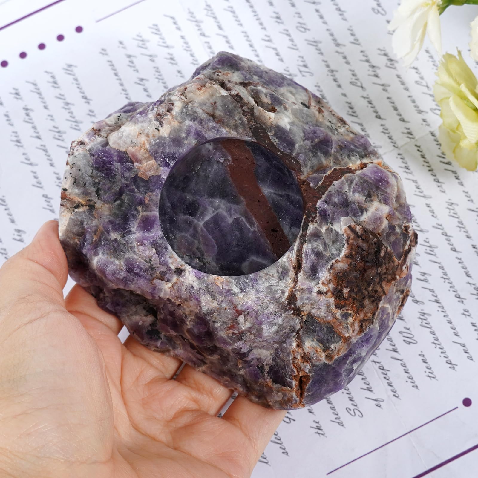 Soulnioi Natural Crystal Candle Holder Ornament Rough Stone Candle Tealight Candle Holder for Home Garden Decoration-Dream Amethyst - Image 4