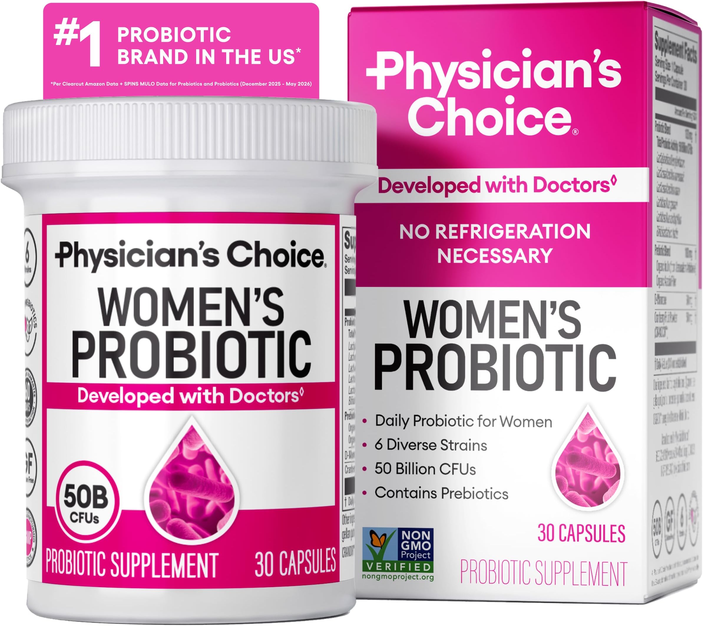Physician's CHOICE Women's Soy & Dairy-free D-Mannose & Cranberry Probiotics for Digestive/Immune/ Feminine Health (30 Vegan Capsules)