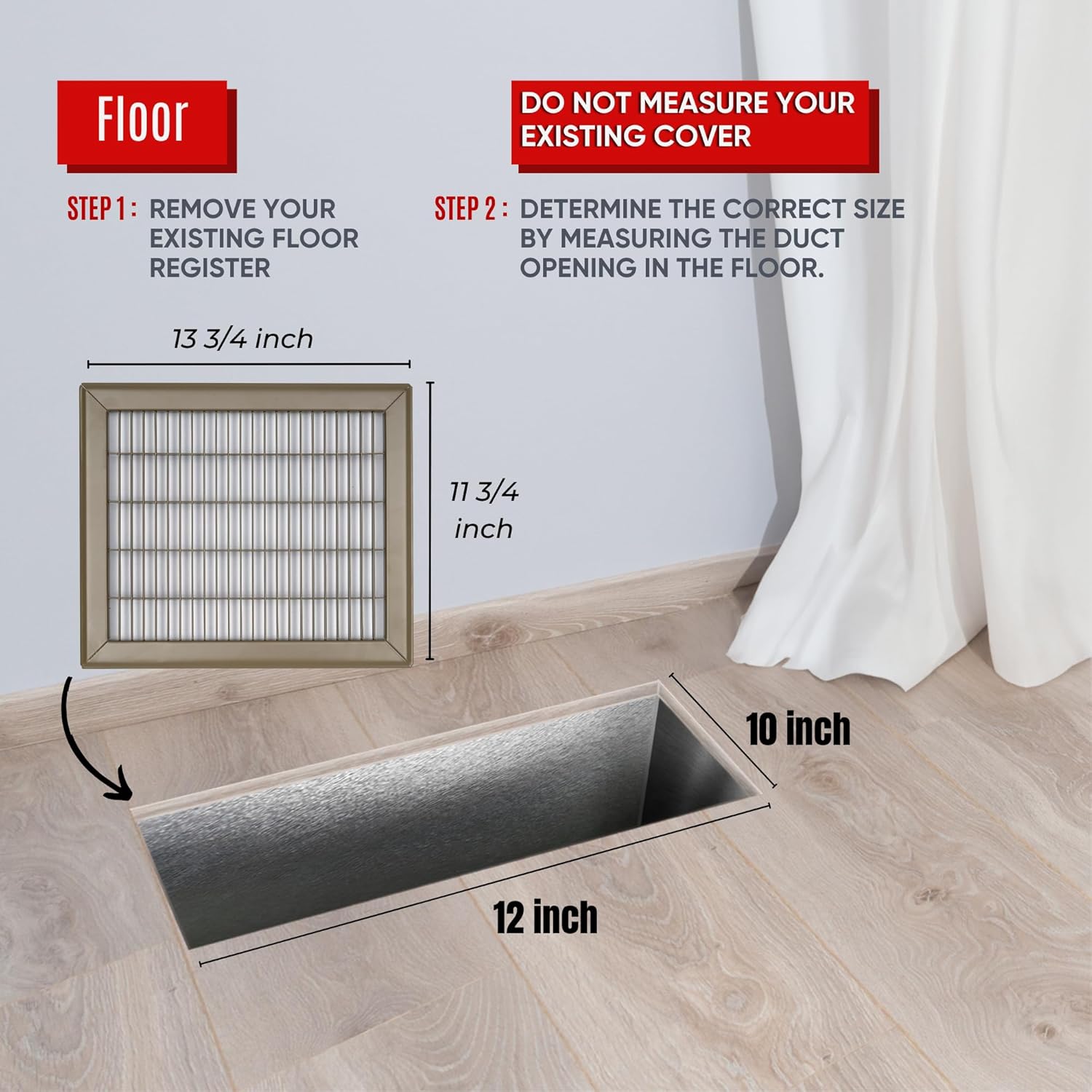 Fits 10x12 and 12x10 Duct Opening | Return Air Floor Grille by Handua | Walkable Vent Cover Grill for Floor | Brown | Heavy Duty Fixed Blades | Outer Dimensions: 11.75"W X 13.75"H