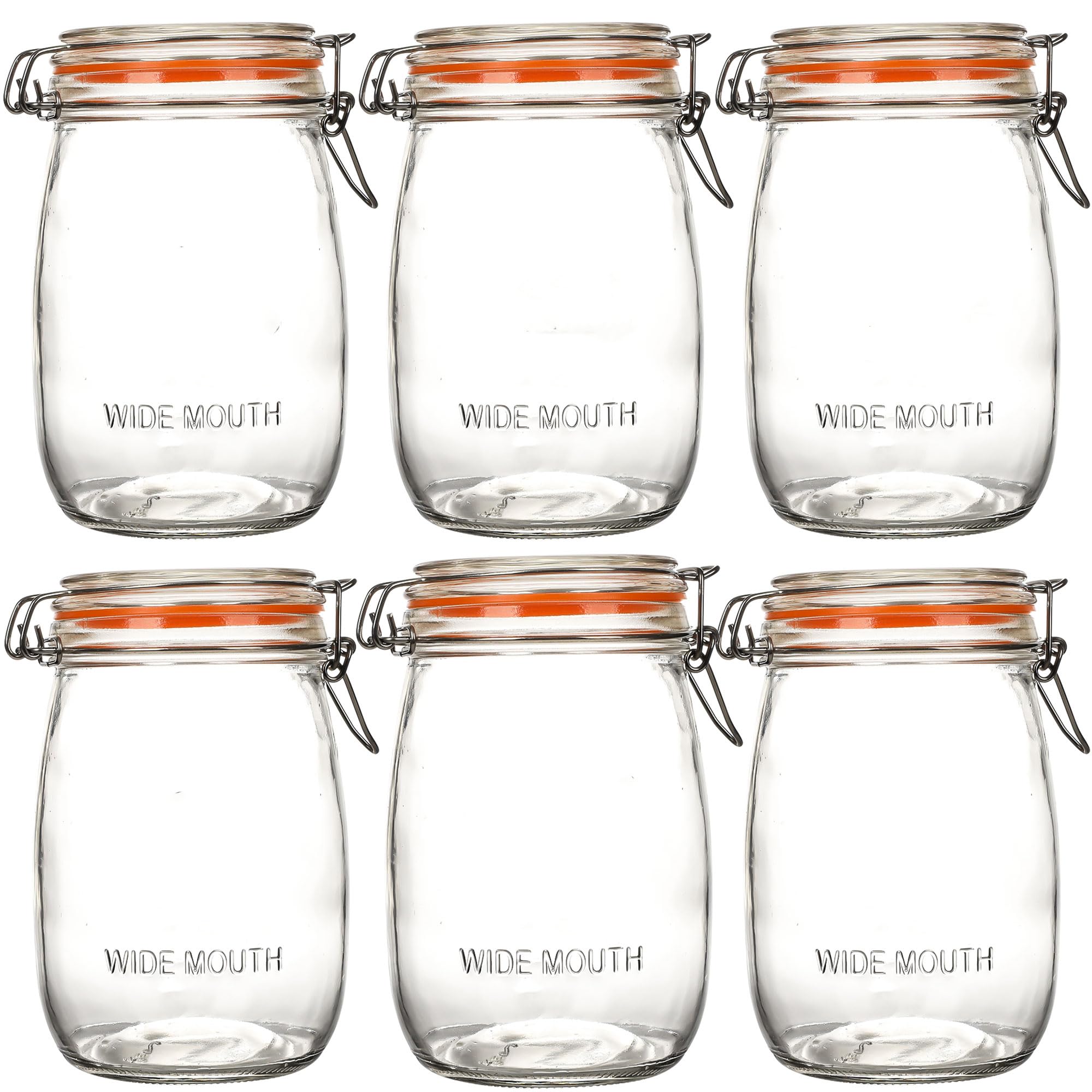 Wide Mouth Mason Jars with Airtight Lid 6 Pack 32oz, Kitchen Canning Jar Storage Large Clear Canister Jars with Hinged Lid with Measurement Marks Glass Mason Jars For Canning,Coffee,Sugar,Beans