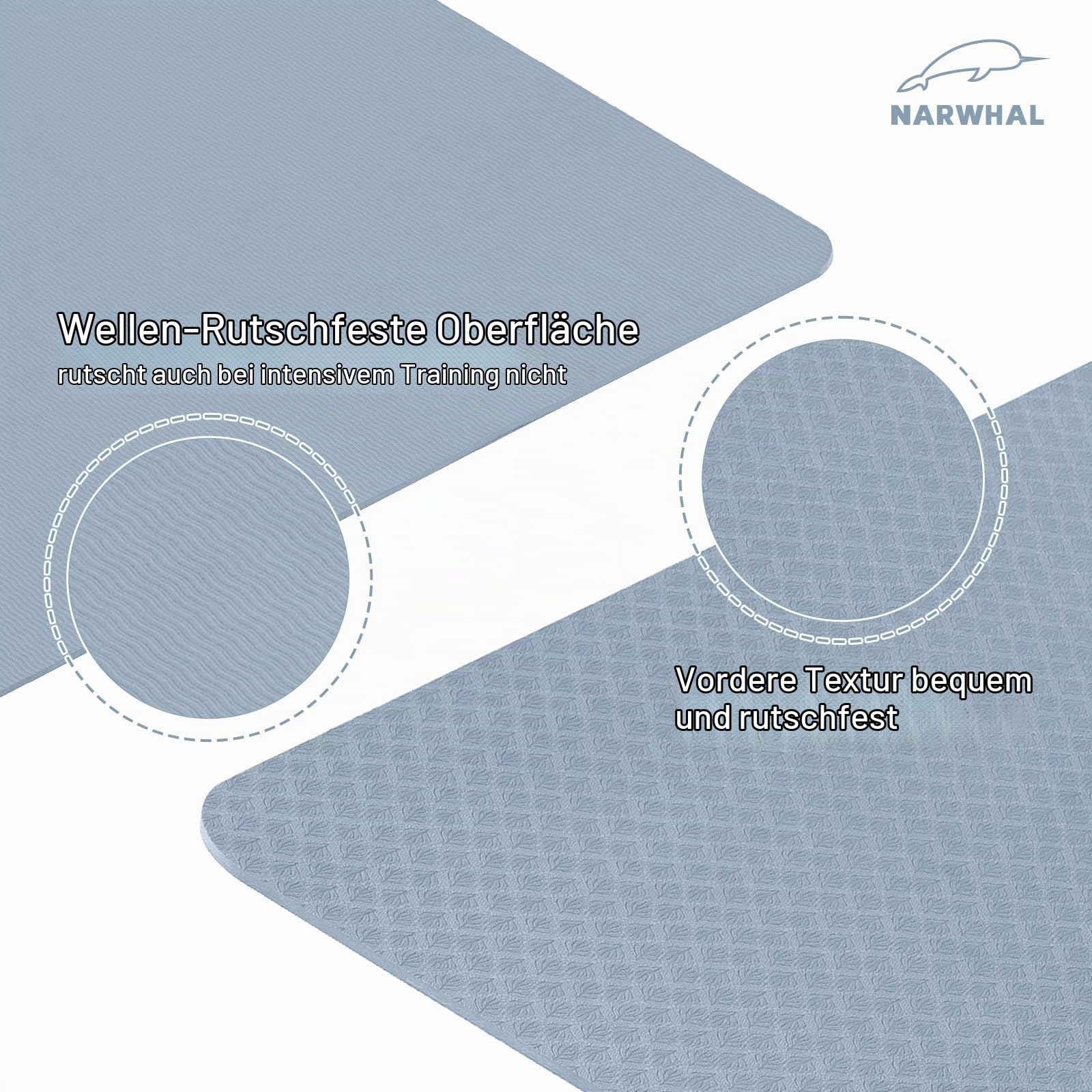 Narwhal Yoga Matte Groß TPE Rutschfest 190x80x0.6cm Yogamatte xxl Sportmatte Gymnastikmatte Trainingsmatte Rutschfest 190x80 Turnmatte für Zuhause Fitnessmatte 80 cm Breit
