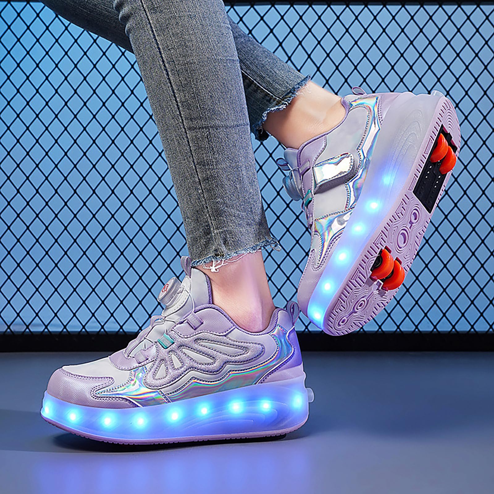 Baskets Lumineuses à roulettes pour Filles,Chaussures à roulettes,Chaussures Enfant avec roulettes,Chaussures a roulettes Retractable,Éclairage LED Couleur,Chargement USB Pratique