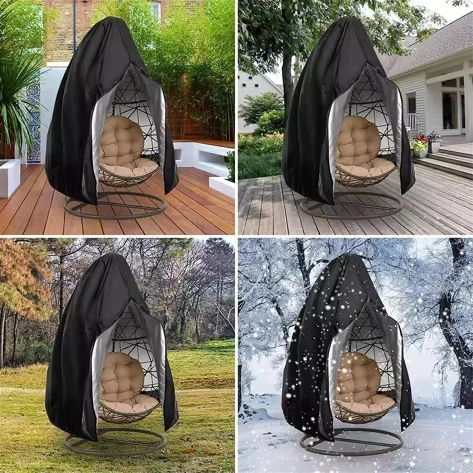 Copri-poltrona a uovo da giardino, Fodera for poltrona Egg Grigio Nero 190x115 cm Altalena da esterno con cerniera antivento sospesa