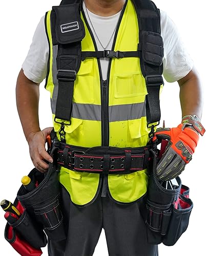 Miniatura 6 de MELOTOUGH Cinturón de trabajo acolchado, cómodo cinturón de herramientas con anillos en D, cinturones de trabajo resistentes con correa de asa para