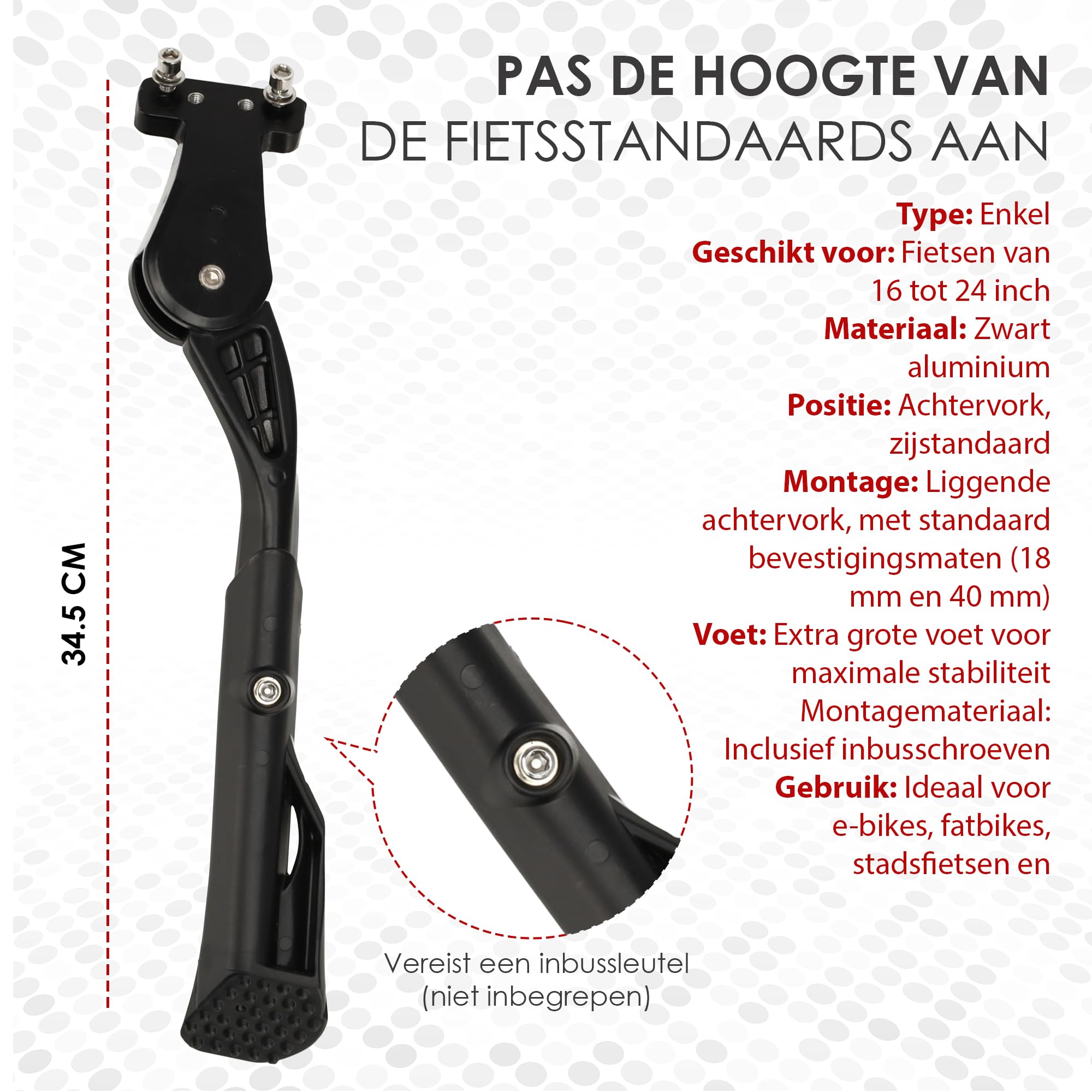 Cavalletto laterale per bici e fat bike, forcella posteriore regolabile, 16-24 pollici, supporto extra large, adatto per biciclette elettriche, mountain bike e fat bike (18-40 mm)