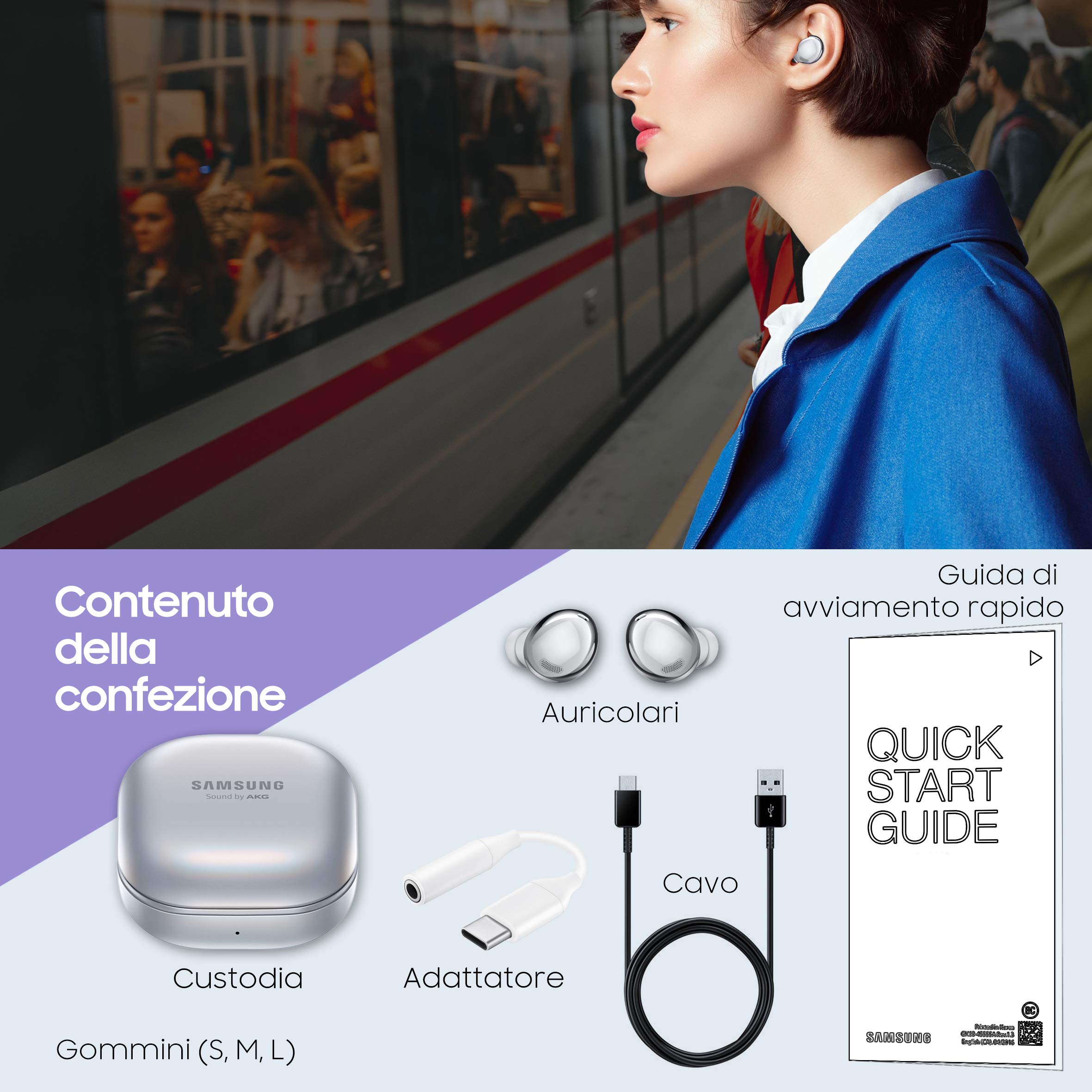 Samsung Auricolari Galaxy Buds Pro + Adattatore USB-C Auricolari Wireless, Cancellazione attiva dei rumori, Suono ambientale, IPX7, Carica Wireless, Argento (Phantom Silver) [Versione Italiana]