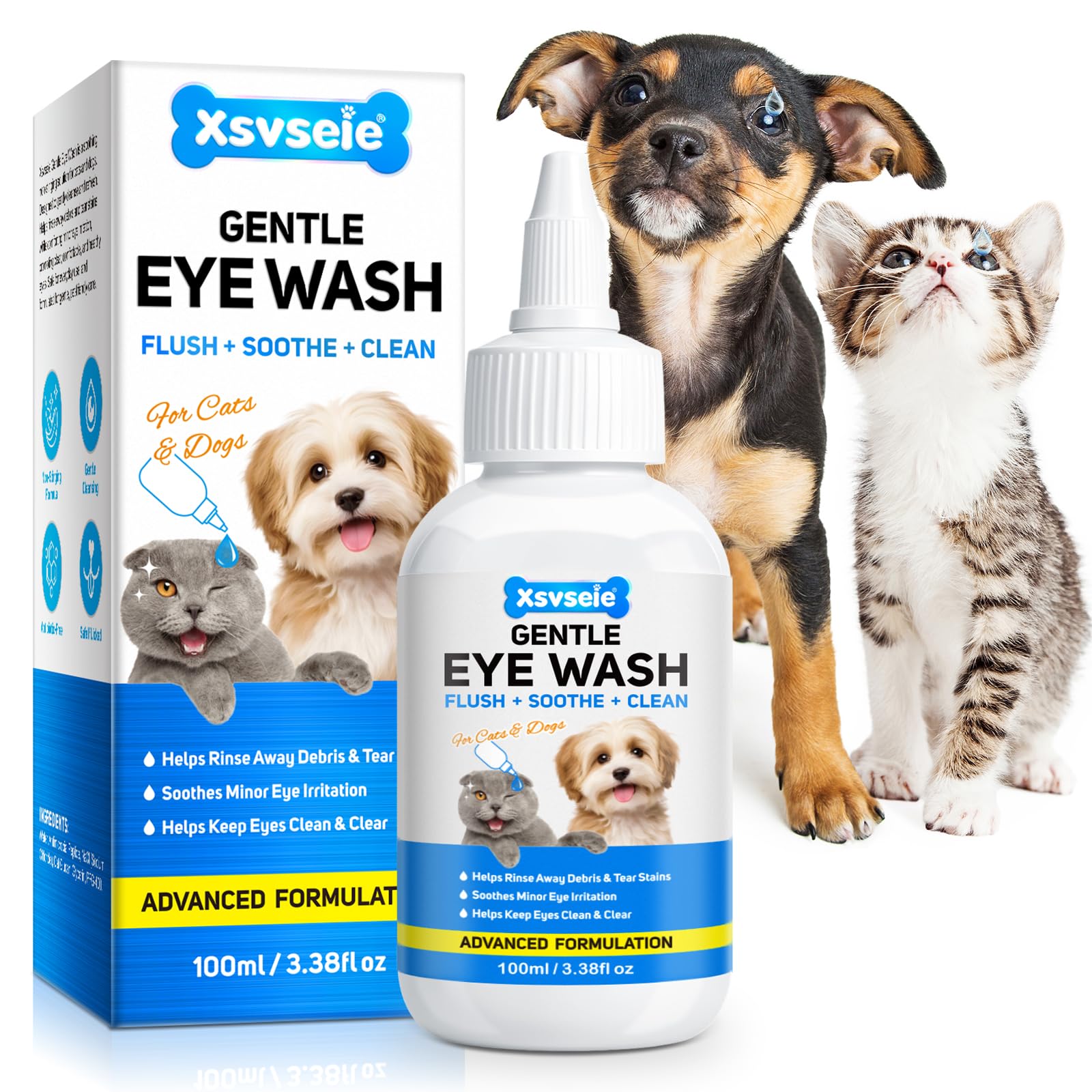 Feeliville Dog Eye Drops, 100ml Eye Drops for Dogs - for Infection, Dry, Itchy, Irritated, Gunky & Tear Stain Eyes, Pet eye rinse for dogs&cats - gentle dog eye drops, pet eye care