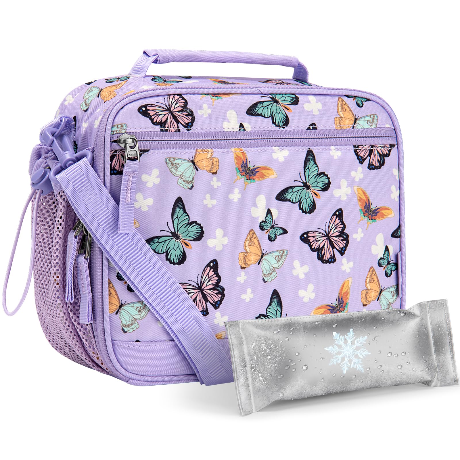 Choco Mocha Butterfly Lunch Box Kids Lunch Box for Girls School Lunch Bag with Ice Packs Shoulder Strap for Toddler Preschool Kindergarten, Purple: Home & Kitchen