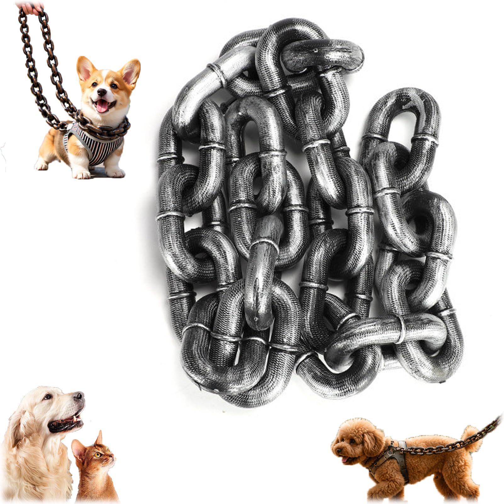 Iron Paw Chain Leash, Lightweight Fake Iron Chains for Small Dogs, Funny Plastic Dog Lead, Chain Dog Lead for Small Pets, Looks Strong and Heavy, Fake Chains Dogs Leashes (Silver,1.5 meters)