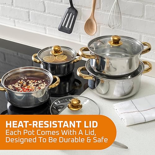 Miniatura 4 de Bruntmor Juego de utensilios de cocina de acero inoxidable, olla con marcas de medición, juego de utensilios de cocina definitivos, esenciales de