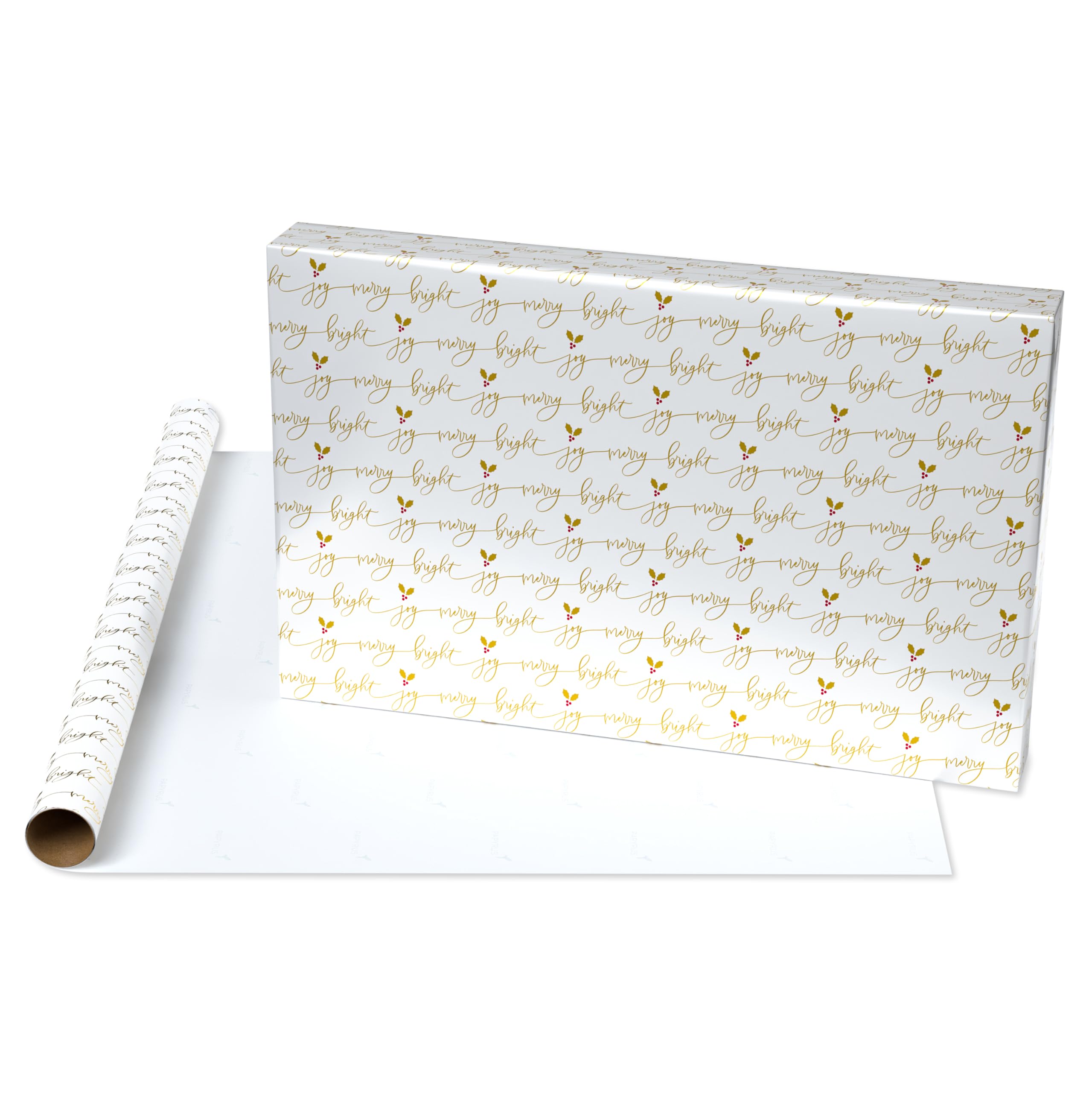 Papyrus Rouleaux de papier cadeau de Noël, verdure, lettrage et pois (3 rouleaux, 2,5 m²)