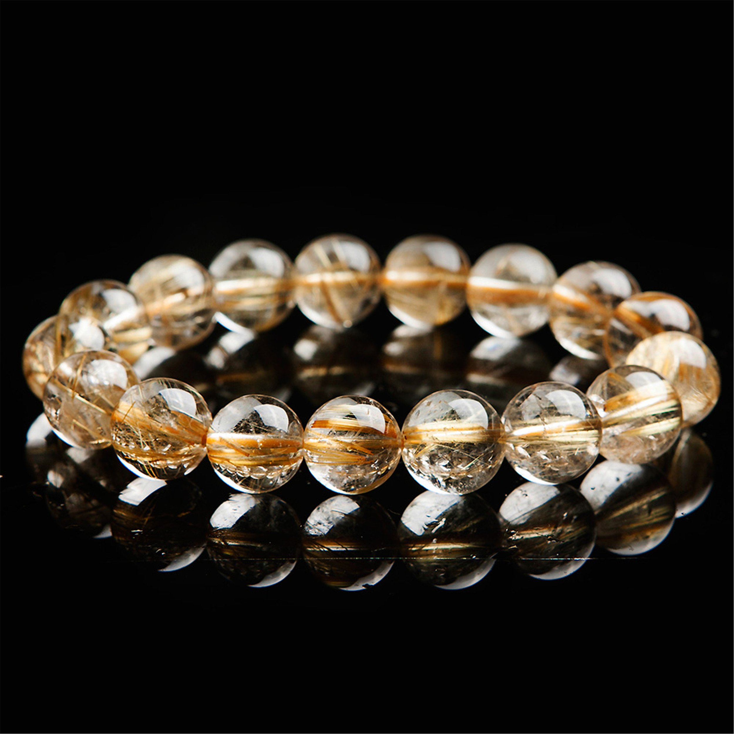 Schmuck Armband Natürliche Gold Titan Rutilquarz Kristall Edelstein Elastische Perlen