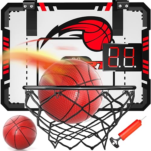 Bennol Juego de aros de baloncesto para interiores para niños mini aro de baloncesto sobre la puerta con anotador electrónico y 2 bolas perfecto