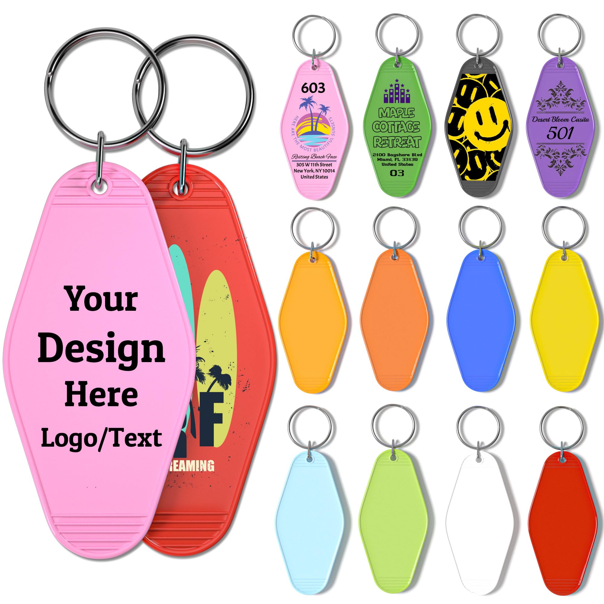 QEADEAYEA 30PCS Custom Hotel Motel Keychain, Vintage Motel Keychain Bulk with Logo/Text, Acrylic Keychains, Key Tags